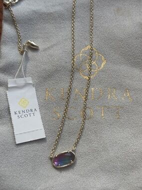 New KENDRA SCOTT GRAYSON SHORT PENDANT NECKLACE GOLD TONE WITH DICHROIC GLASS